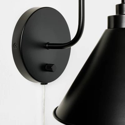Curved Neck Wall Sconce With Metal Shade Black - Threshold™ Designed With Studio McGee: Modern Plug-In, ETL Listed, Cone-Shape - Image 3