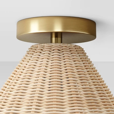Rattan Fixed Ceiling Light Brass - Threshold™ - Image 3