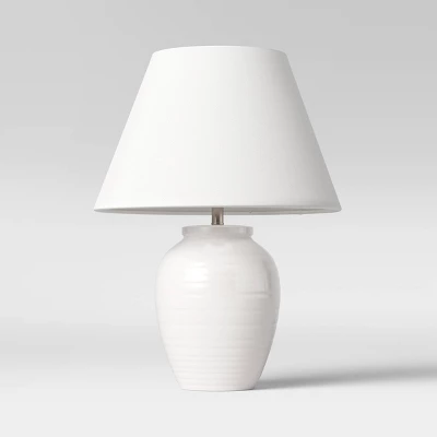 16.5"x13" Turned Ceramic Table Lamp White - Threshold™: Modern Accent, Linen Shade, No Assembly Required