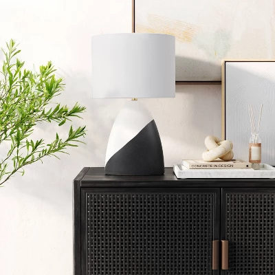 20.5"x12.5" Modern Table Lamp Black/White - Threshold™: Ceramic Base, Linen Shade, UL Listed, No Assembly Required - Image 2