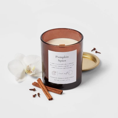 Clear Colored Glass With Woodwick And Brass Metal Inset Lid Pumpkin Spice - Threshold™ - Image 2