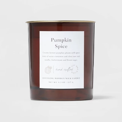 Clear Colored Glass With Woodwick And Brass Metal Inset Lid Pumpkin Spice - Threshold™ - Image 4