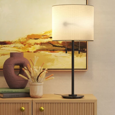 Reeded Metal Stick Lamp With Dual Socket Black (Includes LED Light Bulb) - Threshold™ - Image 2