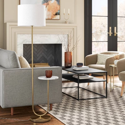 60"x20.5" Floor Lamp With Marble Table - Threshold™: Modern Standing Lamp With Polyester Shade - Image 2