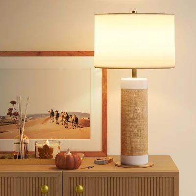 Ceramic Table Lamp With Natural Wrap White - Threshold™ - Image 2