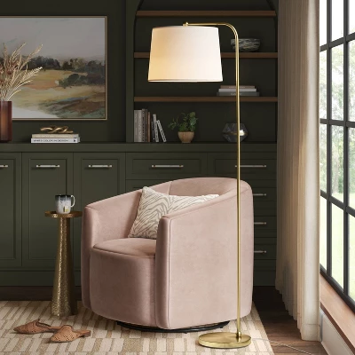 62"x14" New Traditional Downbridge Floor Lamp Brass - Threshold™: ETL Listed, Linen Shade, Metal Body