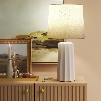 24.75"x13" Ribbed Ceramic Table Lamp Cream - Threshold™: Bedside, Nightstand, No Assembly Required - Image 2