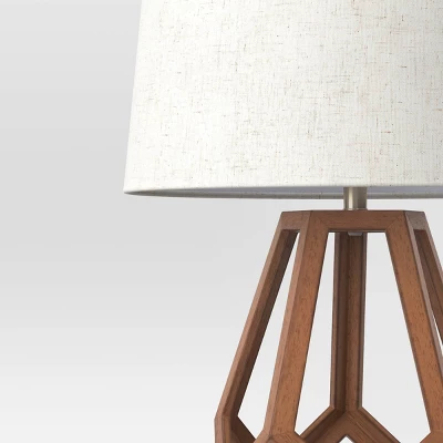 Large Wood Geo Assembled Table Lamp Brown - Threshold™: No Assembly, UL Listed, Cotton Shade - Image 3