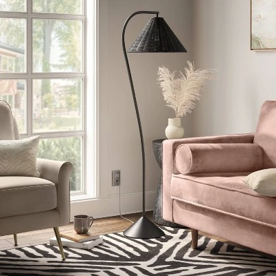Arc Neck Floor Lamp With Natural Shade Black (Includes LED Light Bulb) - Threshold⢠- Image 2