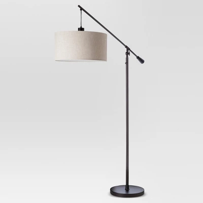 70"x16" Cantilever Drop Pendant Swing Arm Floor Lamp Brown - Threshold™: Adjustable, Metal Body, Linen Shade - Image 2