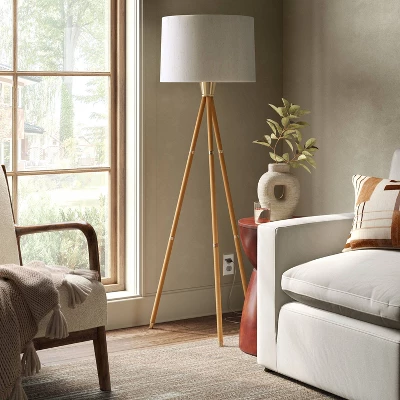 Rattan Wrapped Tripod Floor Lamp Gold - Threshold™ - Image 2