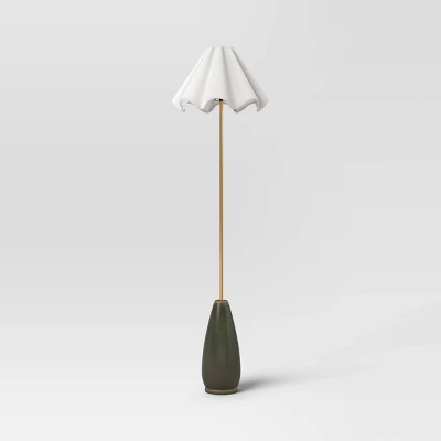 Wavy Shade Collection With Ceramic Base Floor Lamp Green - Threshold™