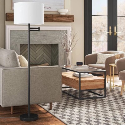 16" Metal Column Swing Arm Floor Lamp Black/White - Threshold™: Adjustable, Modern Design - Image 2
