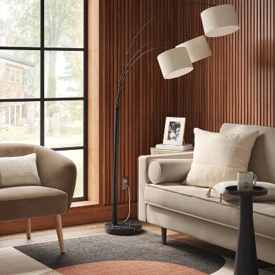 82"x56" Avenal 3-Head Shaded Arc Floor Lamp Black - Thresholdâ˘: Adjustable Standing Light For Living Room - Image 2