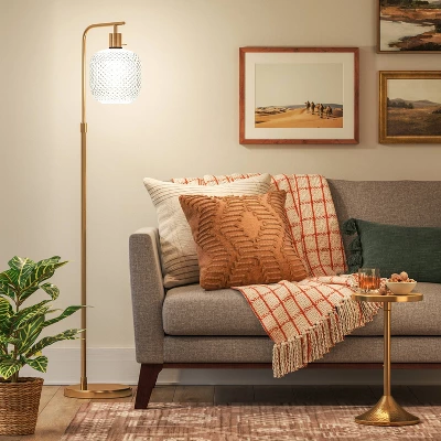 Floor Lamp Brass With Glass Shade (Includes LED Light Bulb) - Threshold™ - Image 2