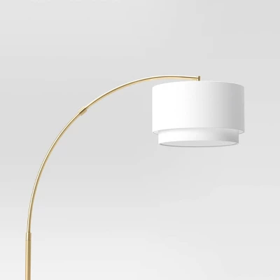68"x41" Knurled Metal Arc Floor Lamp With Tiered Shade Brass - Threshold™: Curved Standing Illumination For Living Room - Image 3