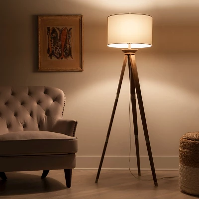 60"x16" Tripod Floor Lamp Oak Tone Wooden Finish - Threshold™: Elegant Standing Lighting, 3-Way Switch, UL Listed - Image 3