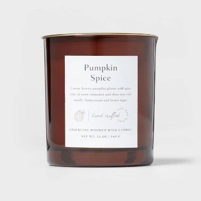Clear Colored Glass With Woodwick And Brass Metal Inset Lid Pumpkin Spice - Threshold™ - Image 5