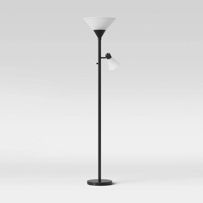Mother Daughter Torchiere Floor Lamp Black With Glass Shade - Threshold™: Metal Body, ETL Listed, Dimmable - Image 3