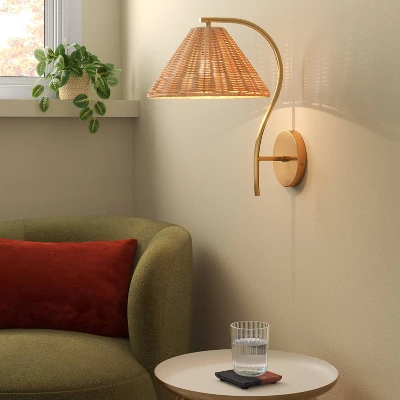Rattan Wall Sconce Light Brass - Threshold™ - Image 2