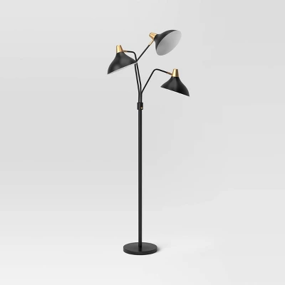 70"x36" 3-Head Floor Lamp Black - Threshold™: Adjustable, ETL Listed, Metal Shades, No Tools Assembly