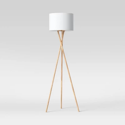 59"x18.5" Modern Tripod Floor Lamp Natural - Threshold™: Linen Shade, Metal Body, ETL Listed, 3-Way Switch