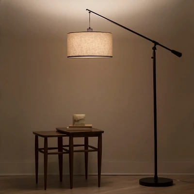 70"x16" Cantilever Drop Pendant Swing Arm Floor Lamp Brown - Threshold™: Adjustable, Metal Body, Linen Shade - Image 3
