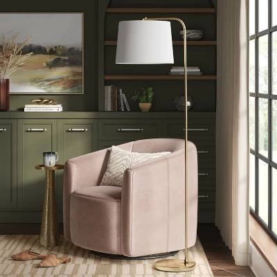 62"x14" New Traditional Downbridge Floor Lamp Brass - Threshold™: ETL Listed, Linen Shade, Metal Body - Image 2