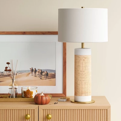 Ceramic Table Lamp With Natural Wrap White - Threshold™
