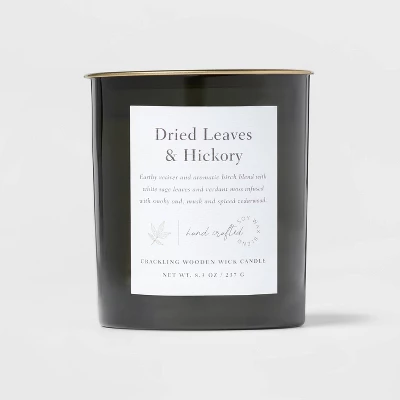 Clear Colored Glass With Woodwick And Brass Metal Inset Lid Dried Leaves + Hickory Candle Green - Threshold™ - Image 4