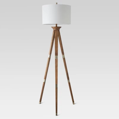 60"x16" Tripod Floor Lamp Oak Tone Wooden Finish - Threshold™: Elegant Standing Lighting, 3-Way Switch, UL Listed - Image 2