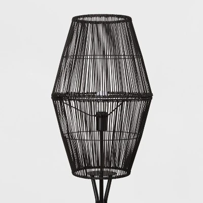 Diamond Tripod Floor Lamp Black With Rattan Shade (Includes LED Light Bulb) - Threshold™: Nautical Standing Illumination - Image 2