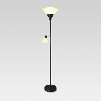 Mother Daughter Torchiere Floor Lamp Black With Glass Shade - Threshold™: Metal Body, ETL Listed, Dimmable