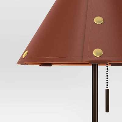 Table Lamp With Leather Shade Brown - Threshold™: Metal Base, Cone Shape, No Assembly, SGS Certified, 20" Height - Image 3