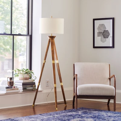 60"x16" Tripod Floor Lamp Oak Tone Wooden Finish - Threshold™: Elegant Standing Lighting, 3-Way Switch, UL Listed - Image 6