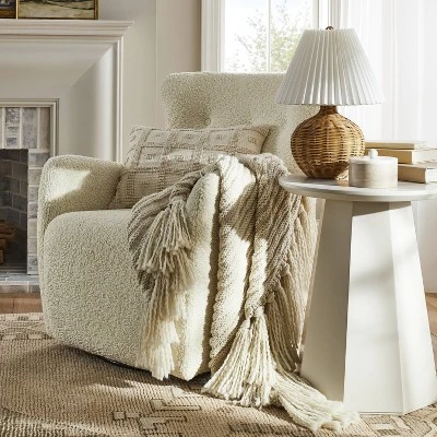 Natural Wicker Table Lamp Brown - Threshold™ Designed With Studio McGee: Chic Pleated Drum Shade, ETL Listed - Image 2