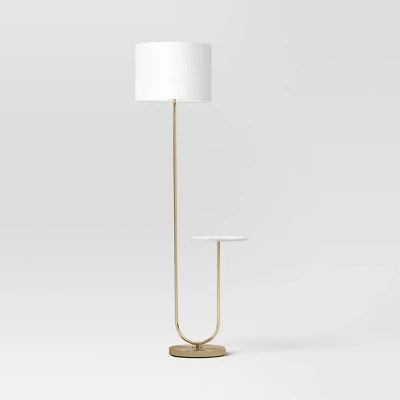 60"x20.5" Floor Lamp With Marble Table - Threshold™: Modern Standing Lamp With Polyester Shade