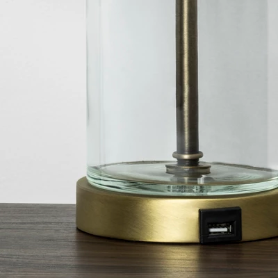 Fillable Accent With USB Table Lamp Brass - Threshold™: Modern Glass Nightstand Lamp, ETL Listed, No Bulb Included - Image 4