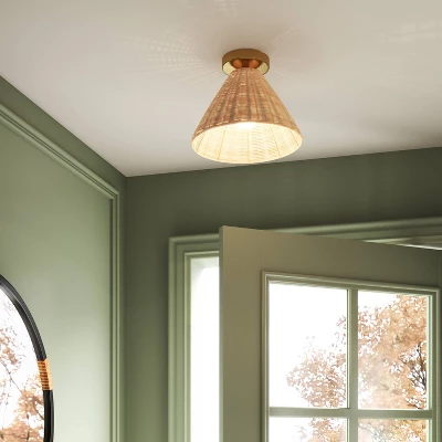 Rattan Fixed Ceiling Light Brass - Threshold™ - Image 2