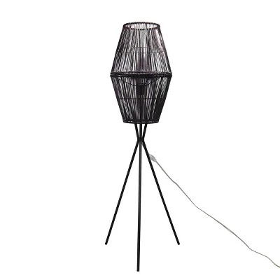 Diamond Tripod Floor Lamp Black With Rattan Shade (Includes LED Light Bulb) - Threshold™: Nautical Standing Illumination - Image 4