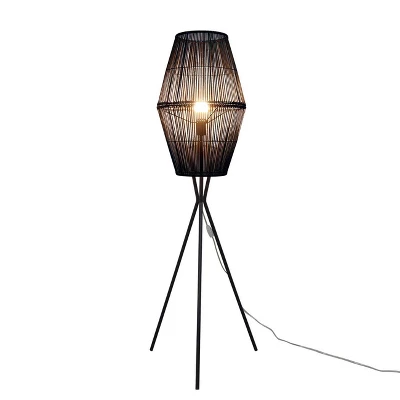 Diamond Tripod Floor Lamp Black With Rattan Shade (Includes LED Light Bulb) - Threshold™: Nautical Standing Illumination - Image 5
