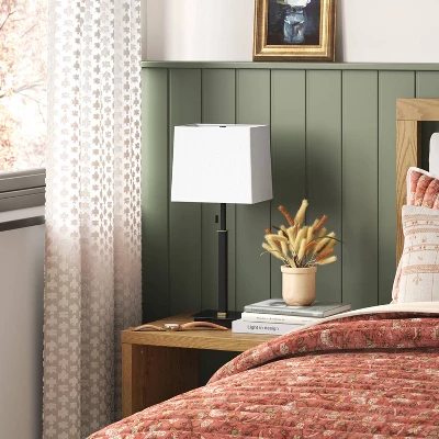 22.5"x7" Square Base Stick Lamp With USB Black - Threshold™: Modern Desk Lighting, ETL Listed, Linen Shade - Image 2