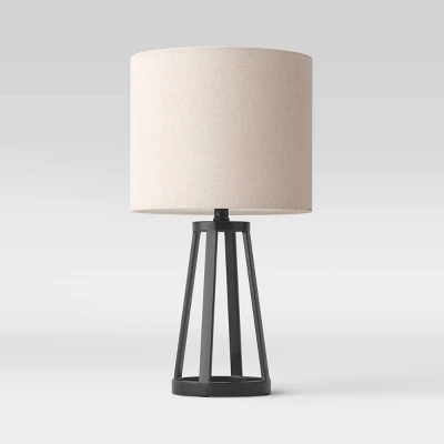 Medium Modern Industrial Assembled Table Lamp Black - Threshold™: UL Listed, Cotton-Linen Shade, Metal Body, No Bulb Included - Image 3