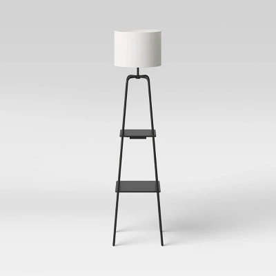 20" Etagere Power Source Shelf Floor Lamp Black Metal/Wood - Threshold™: USB Port, Modern Design