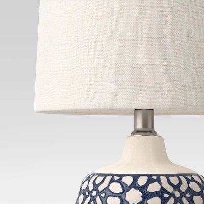 17.5"x9" Assembled Ceramic Table Lamp Blue - Threshold™: Bud-Shaped Base, Off-White Drum Shade, UL Listed - Image 3